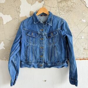 Vintage Lee Denim Jacket Cropped Trucker USA Made 80s 90s‎ Ms Lee Medium Wash